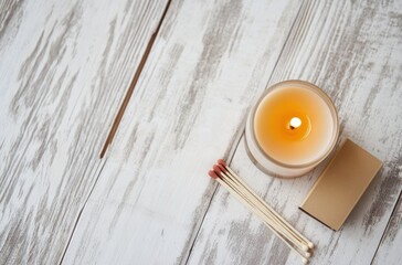 Poster - Lit Candle on Wooden Surface