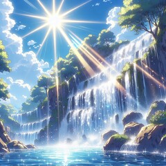 Wall Mural - Waterfall Illuminated by Sunlight