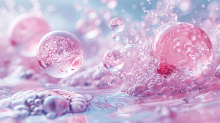 Wall Mural - Cosmetic Essence, Liquid bubble, Molecule inside Liquid Bubble on DNA water splash background