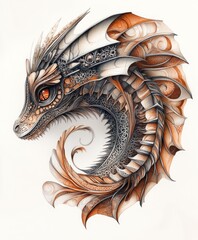 Wall Mural - A stylized dragon head with intricate patterns and warm colors.