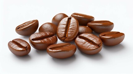 coffee beans in close-up detail on white background