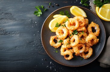 Sticker - Crispy Fried Calamari Rings with Lemon Wedges