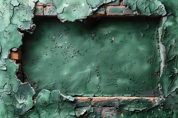 Weathered Green Paint Peeling on Old Brick Wall for Grunge Texture and Background Design