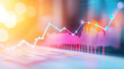 Sticker - Abstract Financial Growth Chart with Bokeh Lights.