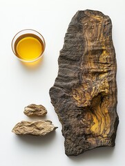 Poster - Wooden Slab with Tea and Stones.