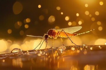 A close up shot of a mosquito signifying a dengue fever outbreak, health and lifestyle, professional photography