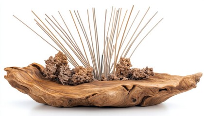 Driftwood Sculpture with Metal Spikes and Coral-Like Elements.