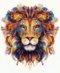 Poster - A vibrant, artistic representation of a lion's face, showcasing intricate patterns and colors.