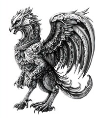 Poster - A detailed illustration of a mythical griffin with intricate designs and textures.