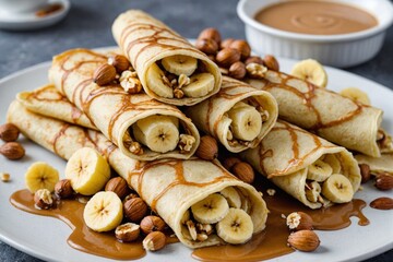 Banana Peanut Butter and Hazelnut Crepes