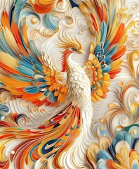 Canvas Print - A vibrant, stylized phoenix with swirling colors and intricate patterns.