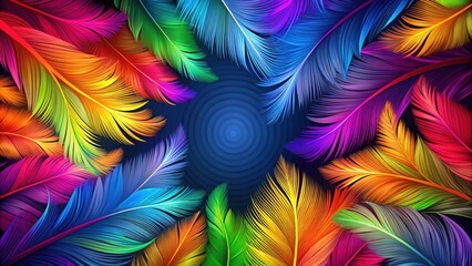 Canvas Print - Colorful abstract resembling feather patterns, colorful, abstract,feather, pattern, vibrant, rainbow, artistic, design