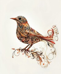 Canvas Print - A beautifully intricate bird illustration adorned with floral patterns and vibrant colors.