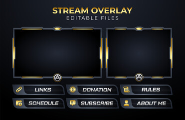 Aufkleber - Stream overlay template design with gold accents for live streaming. Editable file