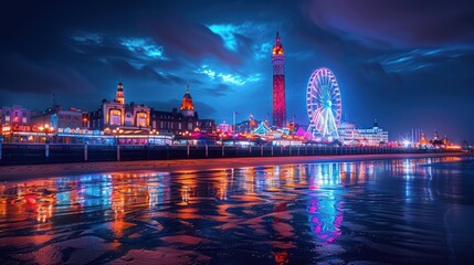 Blackpool Tower and Central Pier Ferris Wheel, Lancashire, England, UK