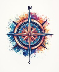 Poster - A colorful compass design with a watercolor effect, symbolizing navigation and exploration.