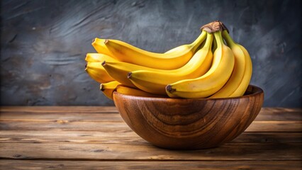 Yellow bananas in a wooden bowl on a kitchen table, bananas, fruit, yellow, bowl, wooden, kitchen, healthy, organic, fresh