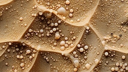 Wall Mural - Close-up of a brown textured surface with small, round, white and beige bumps.