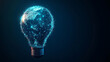 © Cavad - Digital illustration of the Earth, focusing on the Eastern Hemisphere, encapsulated inside a light bulb. This technology-themed, low poly wireframe vector illustration represents the 3D concept .