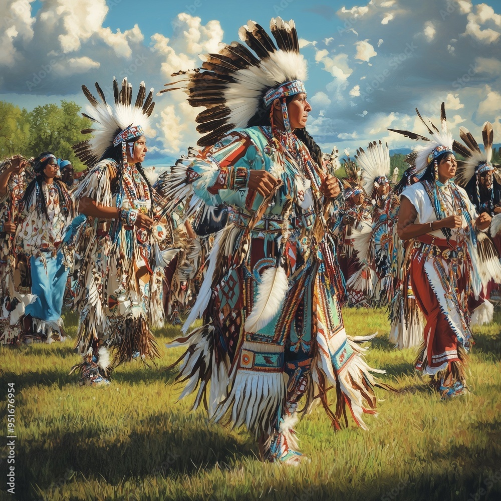 Native American cultural dance gathering with traditional regalia and ...