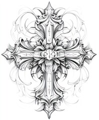 Canvas Print - Ornate cross design with intricate details and floral elements.