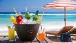 © Kartik - Cool summer drinks in ice bucket at the beach