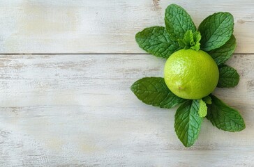 Wall Mural - Lime and Mint on Wooden Background