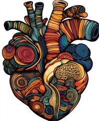 Wall Mural - A colorful, abstract representation of a heart, blending art with anatomical elements.