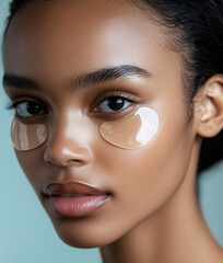 Beautiful young black woman with moisturizing under-eye patches