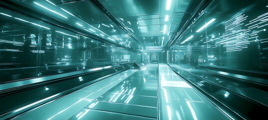 Poster - A futuristic transportation hub with digital interfaces and smart systems