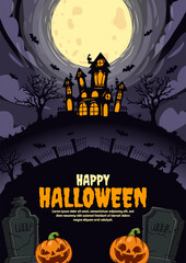 Wall Mural - Happy Halloween Party Poster background with Spooky Halloween Elements. Vector Illustration