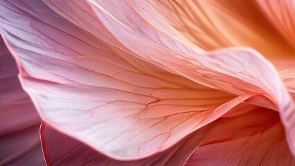 Wall Mural - Close-up of delicate, pink and orange flower petals with visible veins.