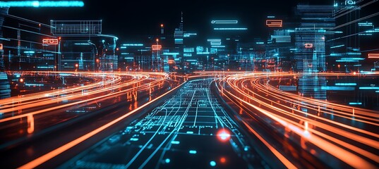 Poster - A futuristic world with AI-powered smart grids and glowing holograms 