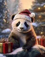 Canvas Print - christmas panda in snow