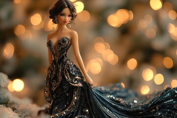 Elegant porcelain woman figurine wearing beautiful blue dress