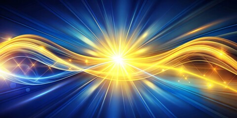 Wall Mural - Vibrant blue and yellow wave of light with golden rays