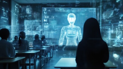 Wall Mural - Futuristic Classroom with Holographic Technology