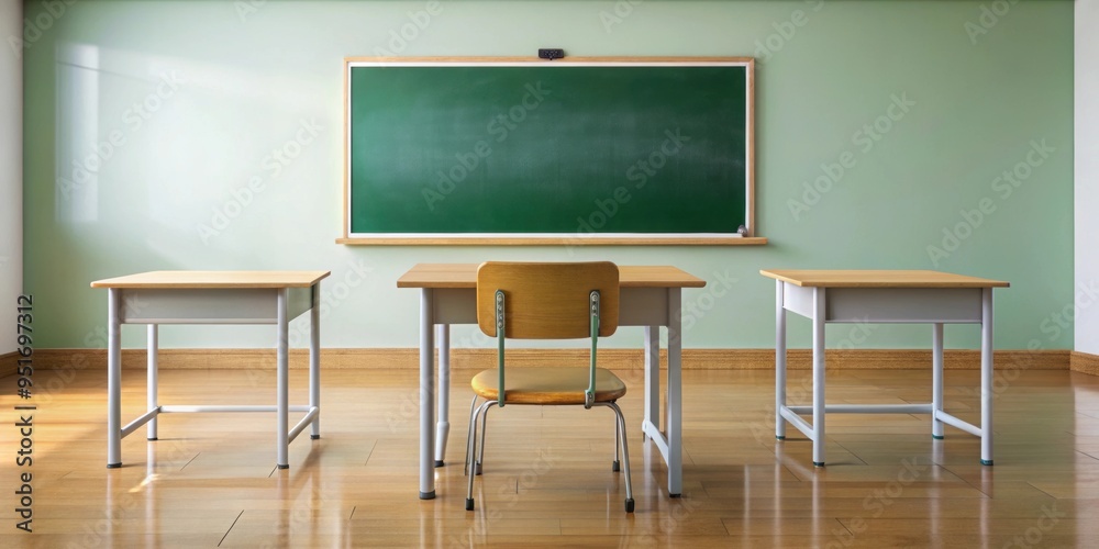 Back to school classroom setup with desk, chair, and blackboard ...