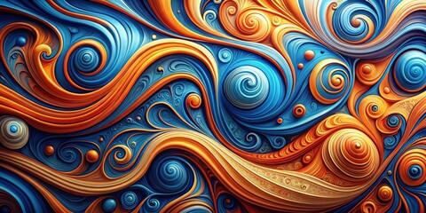 Abstract blue and orange swirls with vibrant and dynamic patterns , art, background, vibrant, colorful, texture, abstract