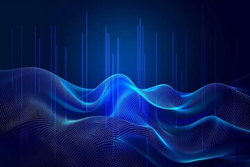 Canvas Print - Abstract blue wave, digital lines, futuristic background, flowing pattern, dark blue gradient, data visualization, 3D effect 