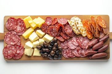 Poster - Charcuterie Board with Salami, Cheese, Olives and Crackers