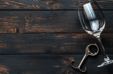 Canvas Print - Wine Glass and Bottle Opener on Rustic Wooden Table