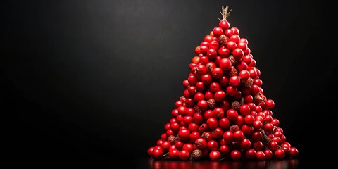 Festive red berries Christmas tree on black background, symbolizing holiday cheer and winter celebrations