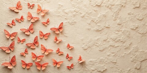 Wall Mural - Stucco wall decorated with images of coral butterflies , stucco, wall, coral, butterflies, decoration, texture, design, art