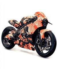 Poster - A vibrant motorcycle adorned with floral patterns, showcasing a unique design aesthetic.