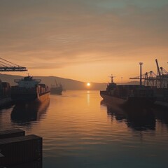 Sticker - Cargo Ships at Sunset