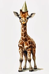 Wall Mural - Giraffe with party hat for birthday card