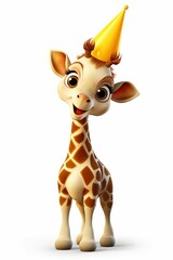 Wall Mural - Giraffe with party hat for birthday card