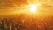 © Bijac - scorching sun beating down on a sweltering cityscape illustrating the effects of a heatwave and urban heat islands in a warming world