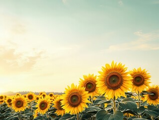 Sticker - Sunflowers in a field at sunset.